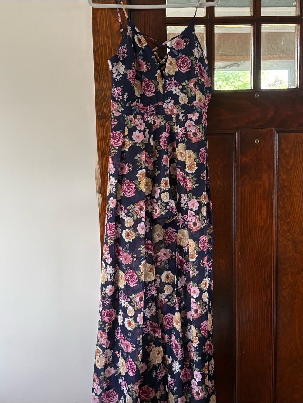Derek Heart Navy Floral Romper with train size Large